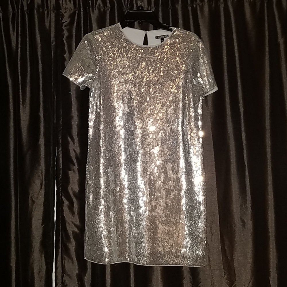 Mini silver sequin dress